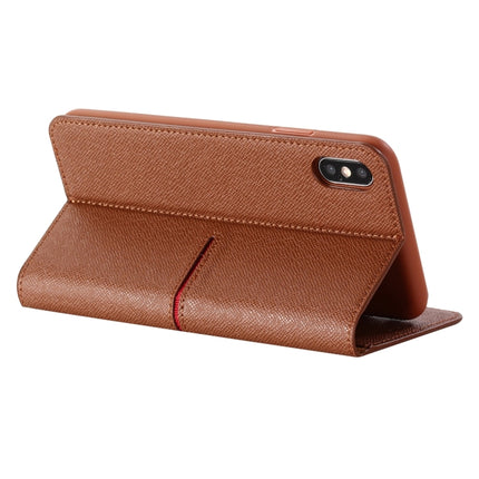 For iPhone XS / X GEBEI Top-grain Leather Horizontal Flip Protective Case with Holder & Card Slots & Wallet & Photo Frame(Brown)-garmade.com