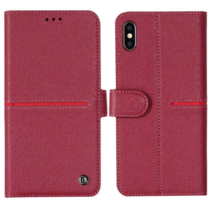 For iPhone XS Max GEBEI Top-grain Leather Horizontal Flip Protective Case with Holder & Card Slots & Wallet & Photo Frame(Red Wine)-garmade.com