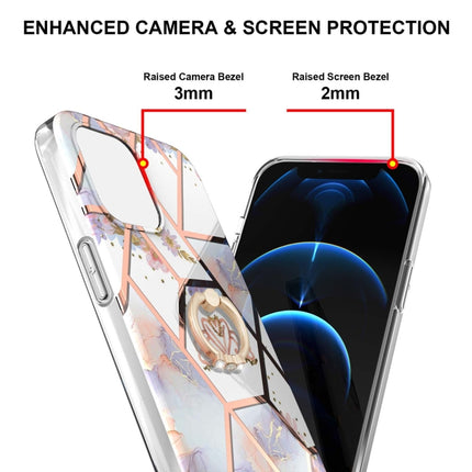 Electroplating Splicing Marble Flower Pattern TPU Shockproof Case with Rhinestone Ring Holder For iPhone 13 Pro(Imperial Crown)-garmade.com