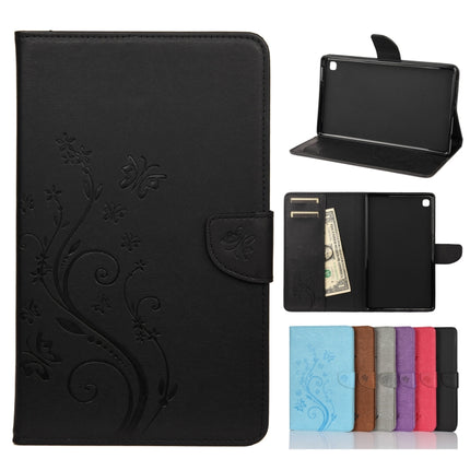For Samsung Galaxy Tab A7 Lite / T220 Butterfly Flower Embossing Pattern Horizontal Flip Leather Case with Holder & Card Slots & Wallet(Black)-garmade.com