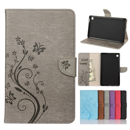 For Samsung Galaxy Tab A7 Lite / T220 Butterfly Flower Embossing Pattern Horizontal Flip Leather Case with Holder & Card Slots & Wallet(Grey)-garmade.com
