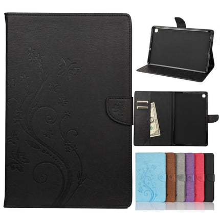 For Samsung Galaxy Tab S6 Lite / P610 Butterfly Flower Embossing Pattern Horizontal Flip Leather Case with Holder & Card Slots & Wallet(Black)-garmade.com