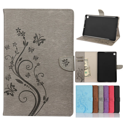 For Samsung Galaxy Tab S6 Lite / P610 Butterfly Flower Embossing Pattern Horizontal Flip Leather Case with Holder & Card Slots & Wallet(Grey)-garmade.com