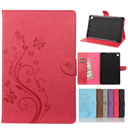 For Samsung Galaxy Tab S6 Lite / P610 Butterfly Flower Embossing Pattern Horizontal Flip Leather Case with Holder & Card Slots & Wallet(Magenta)-garmade.com