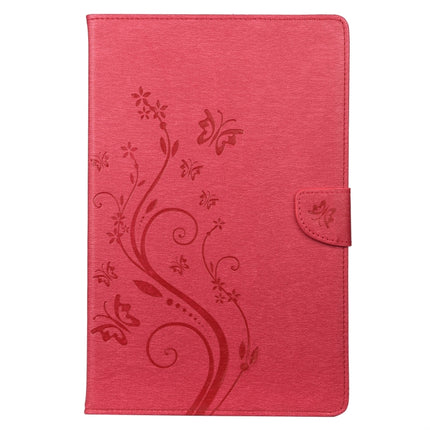 For Samsung Galaxy Tab S6 Lite / P610 Butterfly Flower Embossing Pattern Horizontal Flip Leather Case with Holder & Card Slots & Wallet(Magenta)-garmade.com
