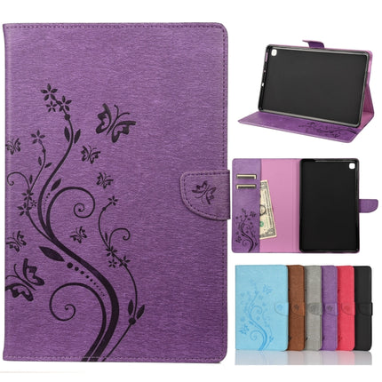 For Samsung Galaxy Tab S6 Lite / P610 Butterfly Flower Embossing Pattern Horizontal Flip Leather Case with Holder & Card Slots & Wallet(Purple)-garmade.com