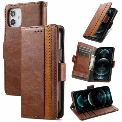 CaseNeo Business Splicing Dual Magnetic Buckle Horizontal Flip PU Leather Case with Holder & Card Slots & Wallet For iPhone 13(Brown)-garmade.com