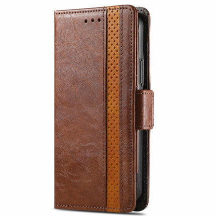 CaseNeo Business Splicing Dual Magnetic Buckle Horizontal Flip PU Leather Case with Holder & Card Slots & Wallet For iPhone 13(Brown)-garmade.com
