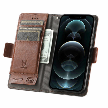 CaseNeo Business Splicing Dual Magnetic Buckle Horizontal Flip PU Leather Case with Holder & Card Slots & Wallet For iPhone 13(Brown)-garmade.com