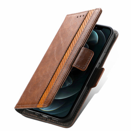 CaseNeo Business Splicing Dual Magnetic Buckle Horizontal Flip PU Leather Case with Holder & Card Slots & Wallet For iPhone 13(Brown)-garmade.com