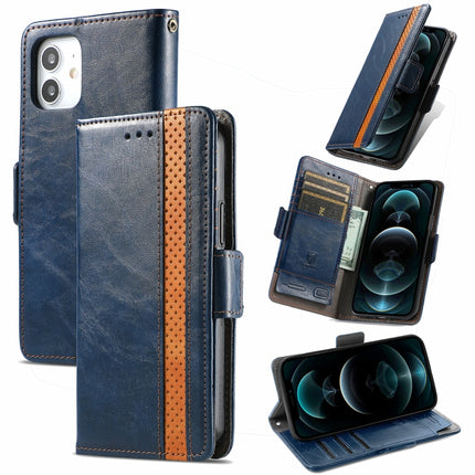 CaseNeo Business Splicing Dual Magnetic Buckle Horizontal Flip PU Leather Case with Holder & Card Slots & Wallet For iPhone 13 (Blue)-garmade.com