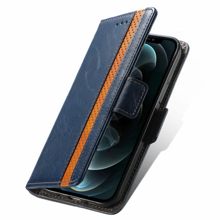 CaseNeo Business Splicing Dual Magnetic Buckle Horizontal Flip PU Leather Case with Holder & Card Slots & Wallet For iPhone 13 (Blue)-garmade.com