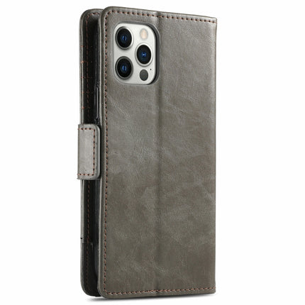 CaseNeo Business Splicing Dual Magnetic Buckle Horizontal Flip PU Leather Case with Holder & Card Slots & Wallet For iPhone 13 Pro Max (Grey)-garmade.com