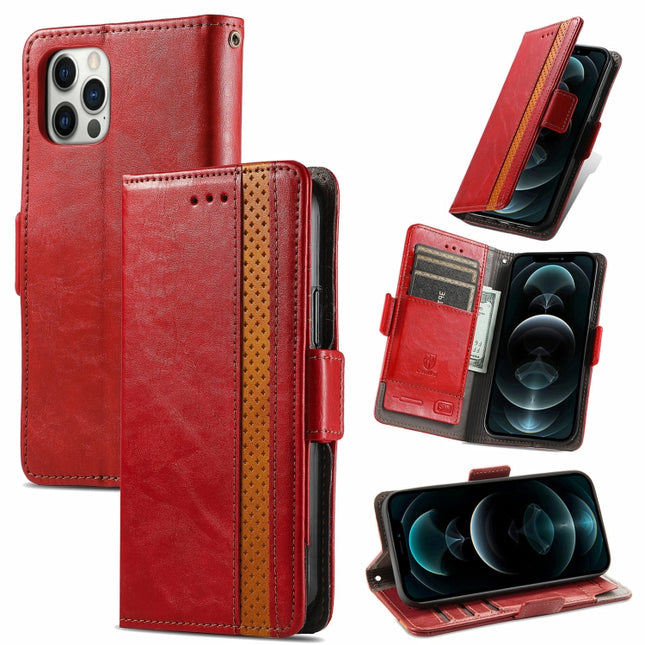 CaseNeo Business Splicing Dual Magnetic Buckle Horizontal Flip PU Leather Case with Holder & Card Slots & Wallet For iPhone 13 Pro Max (Red)-garmade.com