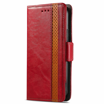 CaseNeo Business Splicing Dual Magnetic Buckle Horizontal Flip PU Leather Case with Holder & Card Slots & Wallet For iPhone 13 Pro Max (Red)-garmade.com