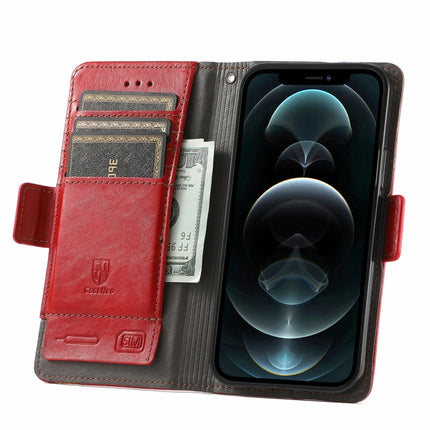 CaseNeo Business Splicing Dual Magnetic Buckle Horizontal Flip PU Leather Case with Holder & Card Slots & Wallet For iPhone 13 Pro Max (Red)-garmade.com