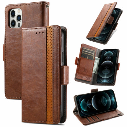 CaseNeo Business Splicing Dual Magnetic Buckle Horizontal Flip PU Leather Case with Holder & Card Slots & Wallet For iPhone 13 Pro Max (Brown)-garmade.com