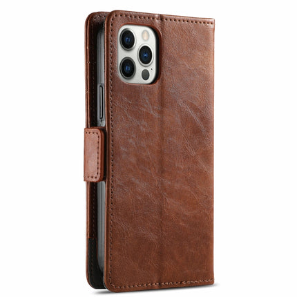 CaseNeo Business Splicing Dual Magnetic Buckle Horizontal Flip PU Leather Case with Holder & Card Slots & Wallet For iPhone 13 Pro Max (Brown)-garmade.com