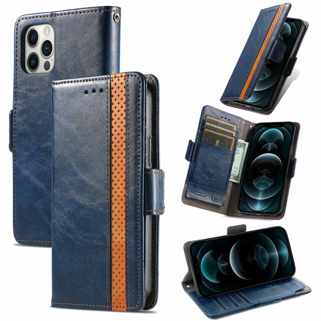 CaseNeo Business Splicing Dual Magnetic Buckle Horizontal Flip PU Leather Case with Holder & Card Slots & Wallet For iPhone 13 Pro Max (Blue)-garmade.com