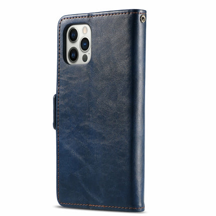 CaseNeo Business Splicing Dual Magnetic Buckle Horizontal Flip PU Leather Case with Holder & Card Slots & Wallet For iPhone 13 Pro Max (Blue)-garmade.com