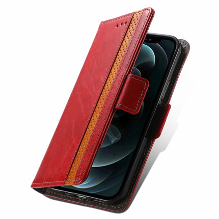 CaseNeo Business Splicing Dual Magnetic Buckle Horizontal Flip PU Leather Case with Holder & Card Slots & Wallet For iPhone 13 Mini (Red)-garmade.com