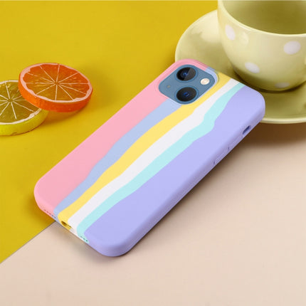 Rainbow Liquid Silicone Shockproof Full Coverage Protective Case For iPhone 13 mini(Pink)-garmade.com