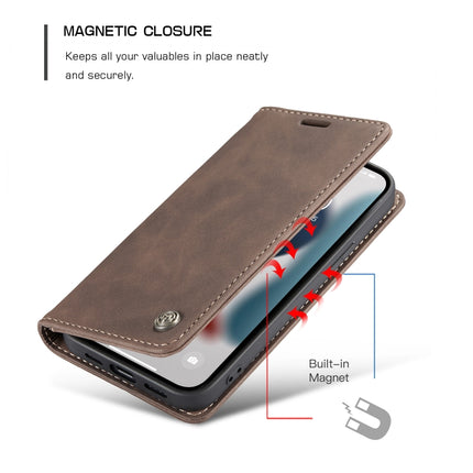 CaseMe-013 Multifunctional Retro Frosted Horizontal Flip Leather Case with Card Slot & Holder & Wallet For iPhone 13 mini(Coffee)-garmade.com