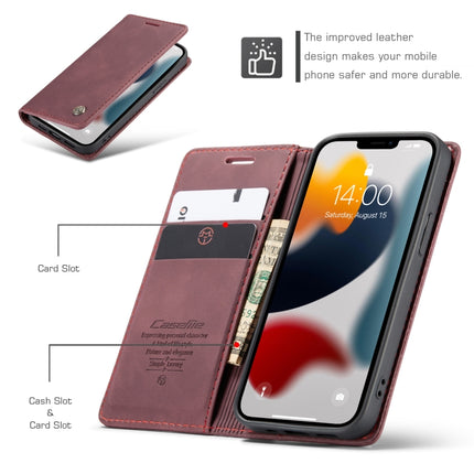 CaseMe-013 Multifunctional Retro Frosted Horizontal Flip Leather Case with Card Slot & Holder & Wallet For iPhone 13 mini(Wine Red)-garmade.com