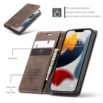 CaseMe-013 Multifunctional Retro Frosted Horizontal Flip Leather Case with Card Slot & Holder & Wallet For iPhone 13(Coffee)-garmade.com