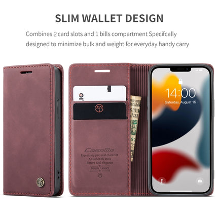 CaseMe-013 Multifunctional Retro Frosted Horizontal Flip Leather Case with Card Slot & Holder & Wallet For iPhone 13(Wine Red)-garmade.com