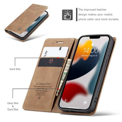 CaseMe-013 Multifunctional Retro Frosted Horizontal Flip Leather Case with Card Slot & Holder & Wallet For iPhone 13(Brown)-garmade.com