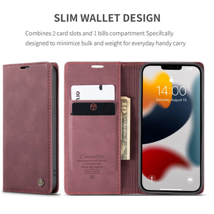CaseMe-013 Multifunctional Retro Frosted Horizontal Flip Leather Case with Card Slot & Holder & Wallet For iPhone 13 Pro(Wine Red)-garmade.com