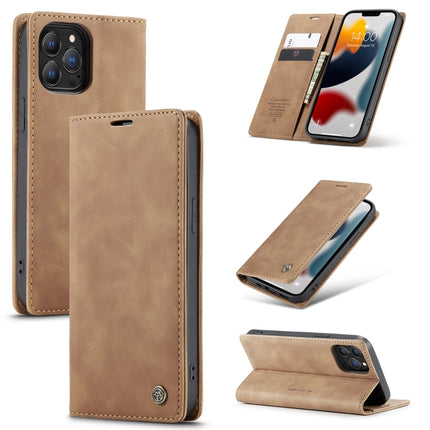 CaseMe-013 Multifunctional Retro Frosted Horizontal Flip Leather Case with Card Slot & Holder & Wallet For iPhone 13 Pro(Brown)-garmade.com