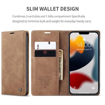 CaseMe-013 Multifunctional Retro Frosted Horizontal Flip Leather Case with Card Slot & Holder & Wallet For iPhone 13 Pro(Brown)-garmade.com
