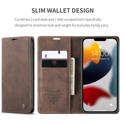 CaseMe-013 Multifunctional Retro Frosted Horizontal Flip Leather Case with Card Slot & Holder & Wallet For iPhone 13 Pro Max(Coffee)-garmade.com