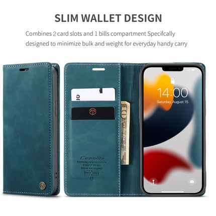 CaseMe-013 Multifunctional Retro Frosted Horizontal Flip Leather Case with Card Slot & Holder & Wallet For iPhone 13 Pro Max(Blue)-garmade.com