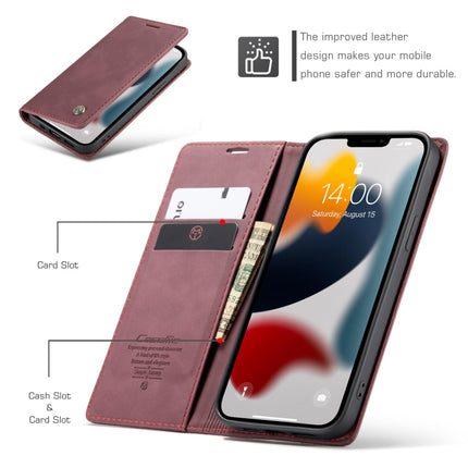 CaseMe-013 Multifunctional Retro Frosted Horizontal Flip Leather Case with Card Slot & Holder & Wallet For iPhone 13 Pro Max(Wine Red)-garmade.com