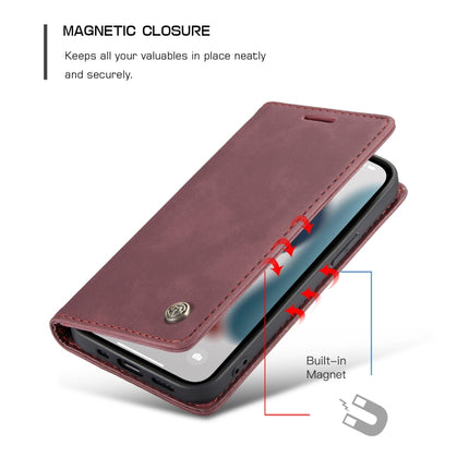 CaseMe-013 Multifunctional Retro Frosted Horizontal Flip Leather Case with Card Slot & Holder & Wallet For iPhone 13 Pro Max(Wine Red)-garmade.com