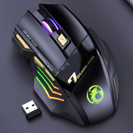 iMICE GW-X7 7-button Silent Rechargeable Wireless Gaming Mouse with Colorful RGB Lights(Black)-garmade.com