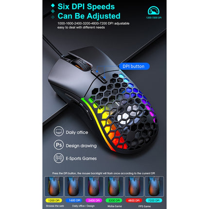 iMICE T60 7-key Custom Colorful Luminous Wired Honeycomb Gaming Mouse, Cable Length: 1.8m(Black)-garmade.com