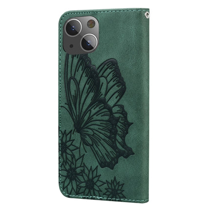 Retro Skin Feel Butterflies Embossing Horizontal Flip Leather Case with Holder & Card Slots & Wallet For iPhone 13(Green)-garmade.com