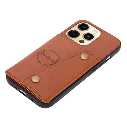 Double Buckle PU + TPU Shockproof Magnetic Protective Case with Card Slot & Holder For iPhone 13 mini(Light Brown)-garmade.com