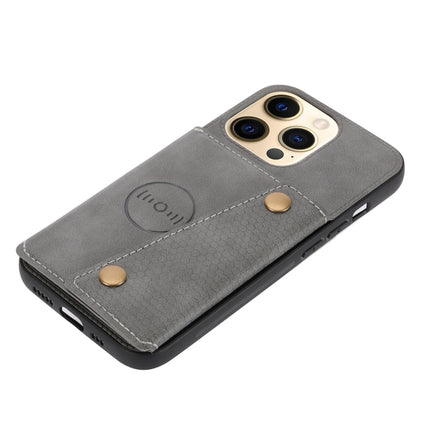 Double Buckle PU + TPU Shockproof Magnetic Protective Case with Card Slot & Holder For iPhone 13 mini(Grey)-garmade.com