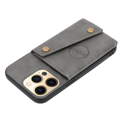 Double Buckle PU + TPU Shockproof Magnetic Protective Case with Card Slot & Holder For iPhone 13 mini(Grey)-garmade.com