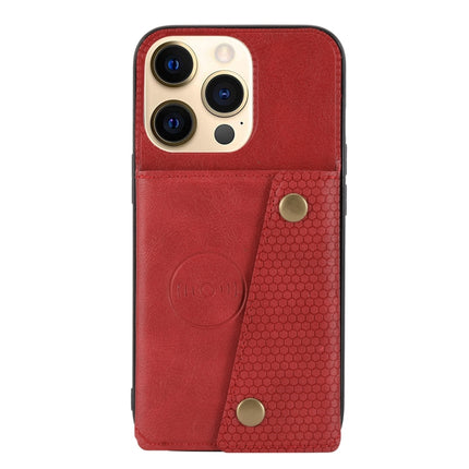 Double Buckle PU + TPU Shockproof Magnetic Protective Case with Card Slot & Holder For iPhone 13(Red)-garmade.com