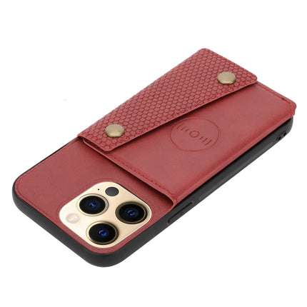 Double Buckle PU + TPU Shockproof Magnetic Protective Case with Card Slot & Holder For iPhone 13(Red)-garmade.com