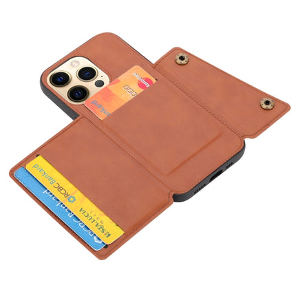 Double Buckle PU + TPU Shockproof Magnetic Protective Case with Card Slot & Holder For iPhone 13(Light Brown)-garmade.com