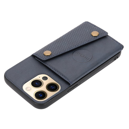 Double Buckle PU + TPU Shockproof Magnetic Protective Case with Card Slot & Holder For iPhone 13(Blue)-garmade.com