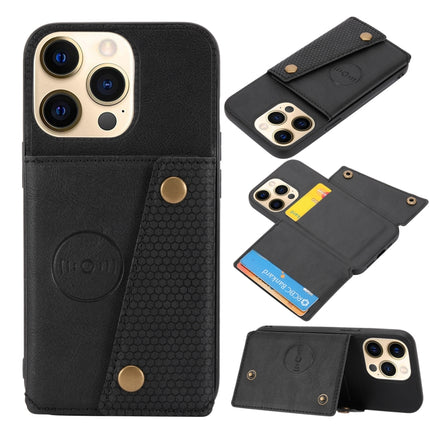 Double Buckle PU + TPU Shockproof Magnetic Protective Case with Card Slot & Holder For iPhone 13(Black)-garmade.com
