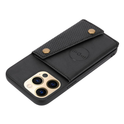 Double Buckle PU + TPU Shockproof Magnetic Protective Case with Card Slot & Holder For iPhone 13(Black)-garmade.com